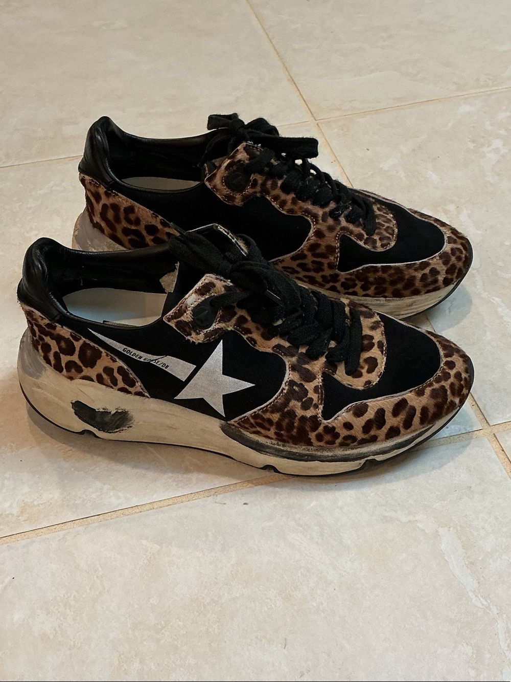 Golden Goose Leopard Print Star Sneakers in Black and Brown